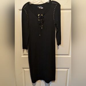 Tommy Hilfiger Long Sleeve Knit Dress Midi Studded Accents Size S Petite